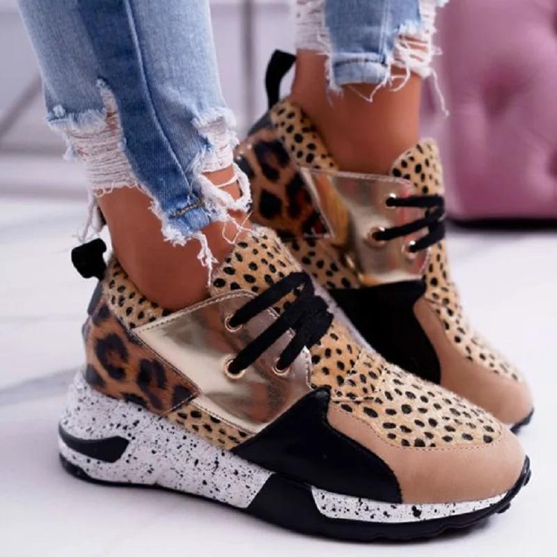 

2026 New Women Casual Shoes Breathable Ladies Sneakers Leopard Print Faux Fur Sneakers Lace-up Platform Sports Shoes Women 35 леопардовый