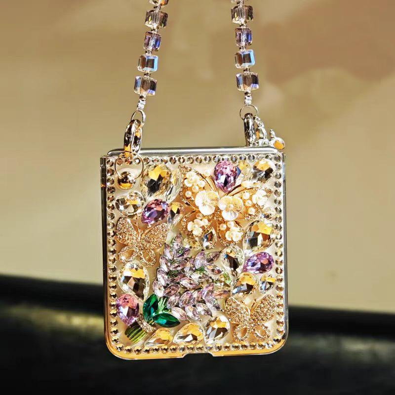 

Роскошный Жемчужный Элегантный Бриллиант Бабочка Лавандовый Кристалл Наручный Чехол-Крышка для Телефона Samsung Galaxy Z Flip 3 4 5 6 ZFLIP6 For Samsung Galaxy Z Flip6