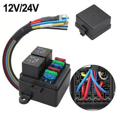 12V/24V 4-Way Car Fuse Box W/ 4/5 Pin Relay 2/3 Relays IP65 Waterproof For Truck RV Car Accessories