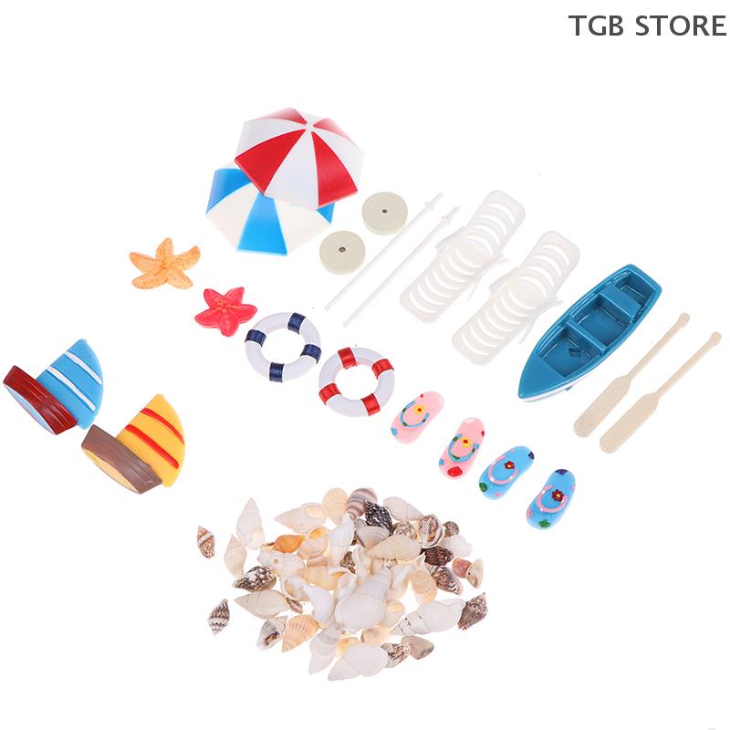 1Set 1:12 Miniature Deck Chair Beach Umbrella Boat Shell Kits Dollhouse Decoration