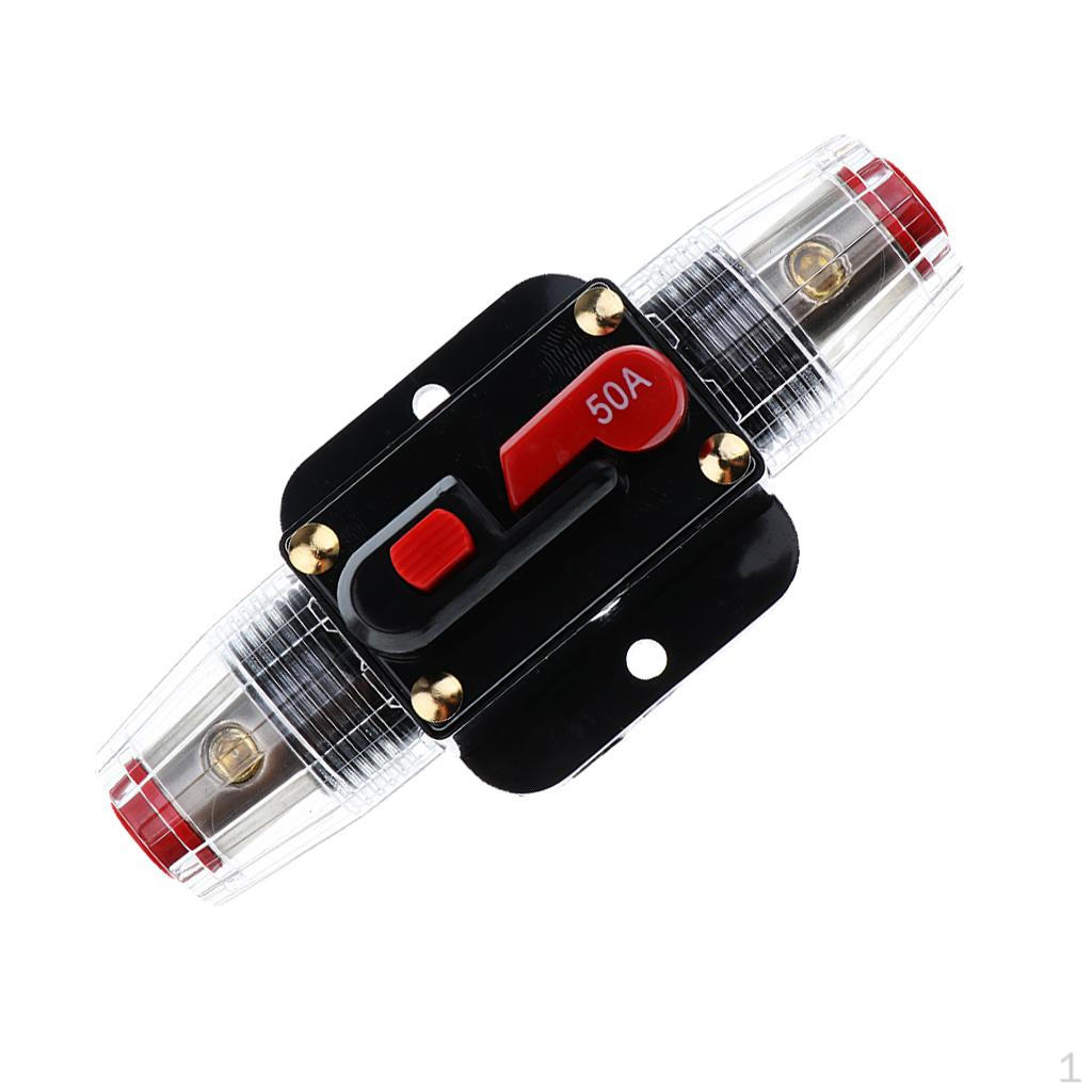 boat Audio Circuit Breaker with Inline Manual 20A/30A/40A/50A/60A/80A/100A/150A Holder - Black, 50A