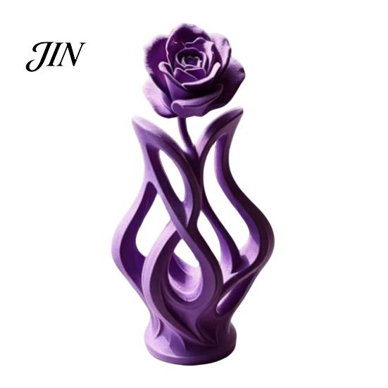 Modern Floral Art Decor 3D Printed Rose Sculpture, Hollow Vase Figurine with Matte Finish, One-piece Minimalist Desk for Living Room Entryway фиолетовый