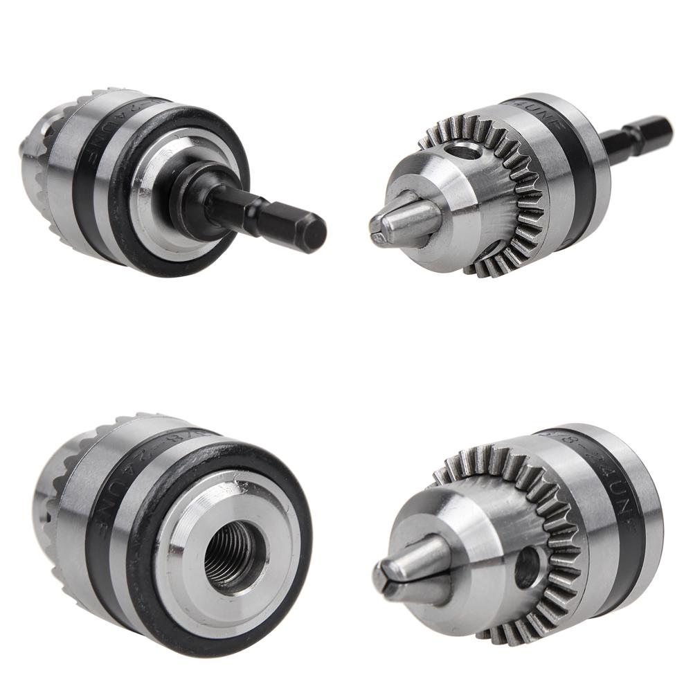 0.6-6mm Keyless Drill with 1/4 Inch Hex Shank 3/8-24UNF Keyless Chuck Conversion Tool Electric Threaded Mount for Impact Driver