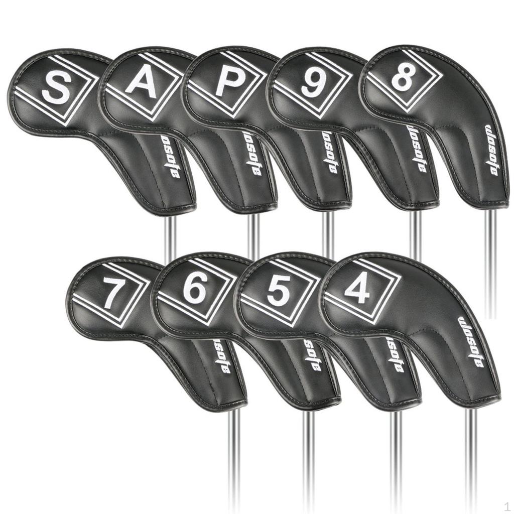 9 Pieces Golf Club Head Cover for Irons Protective Sleeve Waterproof PU Leather Headcover