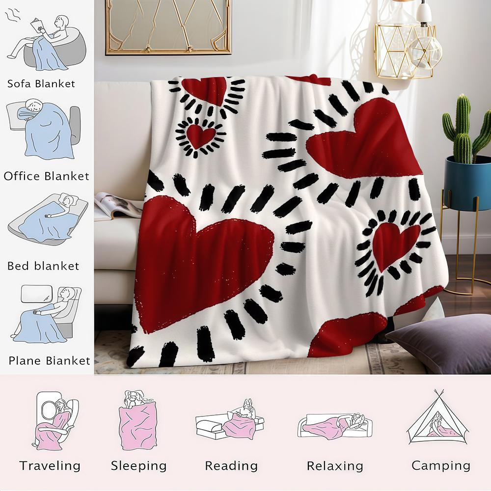 Illustration Love Flannel Blanket Warm Soft Halloween Christmas Couch Warm Cozy Decorative Decor Gift For All Season