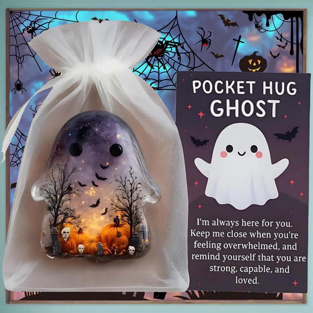 1/2PCS Pocket Comfort Ghosts Figure Sculpture with Encouragement Card Mini Charm for Halloween Christmas Loved Ones and Friends