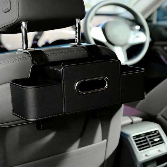 3-in-1 Car Backseat Organizer Multifunctional Back Seat Storage Box with 2 Cup Holders Tissue Box And Hooks for Holding Phones Snacks Drinks Handbags