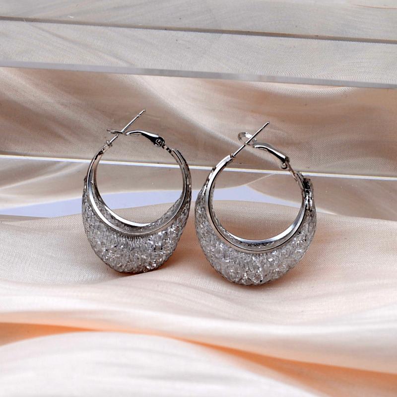Inside Crystal Metal Mesh Hoop Earrings for Women Wedding Party European Vintage Round Statement Dangle Earrings Jewelry