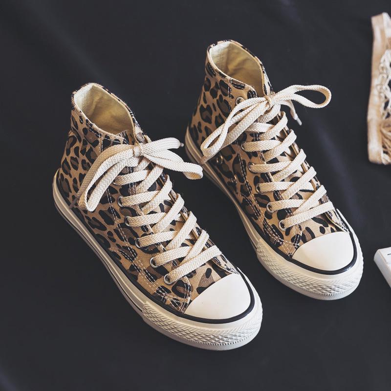 2019 Spring Women's Leopard Print High-Top Canvas Sneakers - Korean Style Harajuku Ulzzang