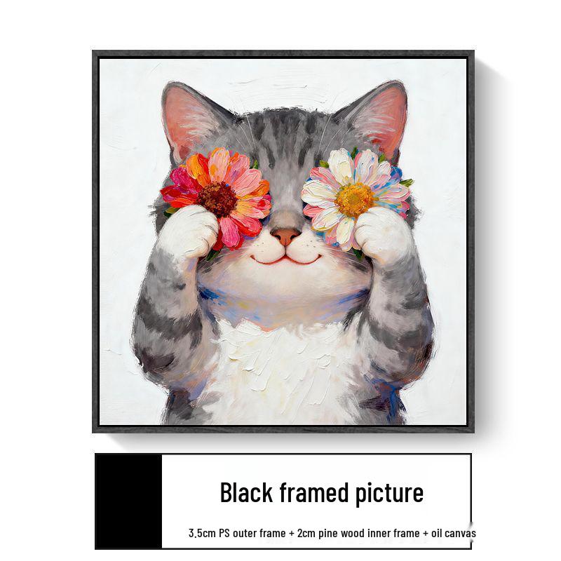 Modern Minimalist Kitten Cartoon Decorative Canvas for Living Room & Restaurant Wall Hanging