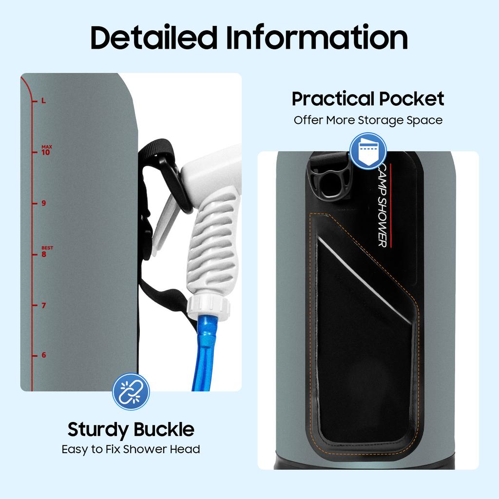 Camping Shower Solar Shower Garden Shower with Pump 3 Gallons, 12 L, Shower Head Portable and Removable Hose Shower Bag