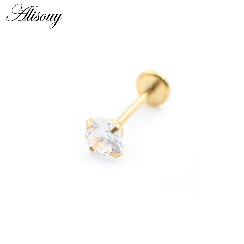 

Alisouy 1PC безрезьбовой нержавеющей стали циркониевый анодированный лабрет губа гвоздик кольцо ухо козелок хрящ серьги пирсинг ювелирные изделия #1 0.8*6*2mm