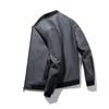 Leather Men's Spring and Fall Jacket Men's Spliced Stand Collar Casual Jacket Large Size Green Fashion Baseball Collar Top