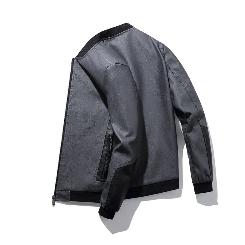 Leather Men's Spring and Fall Jacket Men's Spliced Stand Collar Casual Jacket Large Size Green Fashion Baseball Collar Top