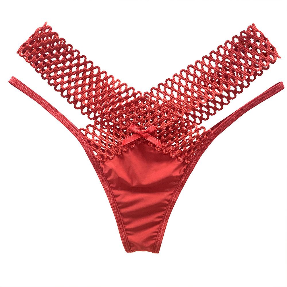 European and American Interwoven Hollow Ice Silk Underwear Women's Sports Fashion Outer See-through Low Waist Thin Belt Temptation Sexy Thong