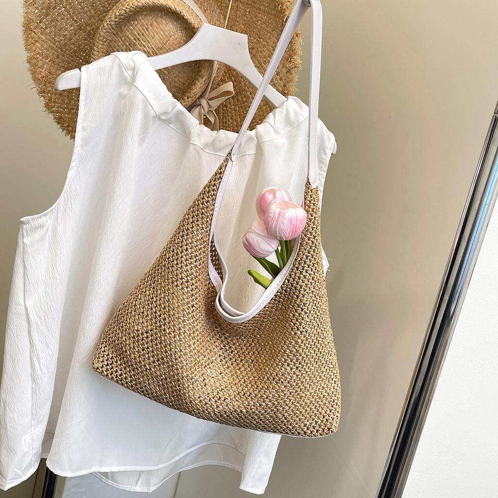 ins Vintage Nylon Braided Tote Bag Summer Large Capacity Underarm Bag One Shoulder Lightweight Resort Wind Beach