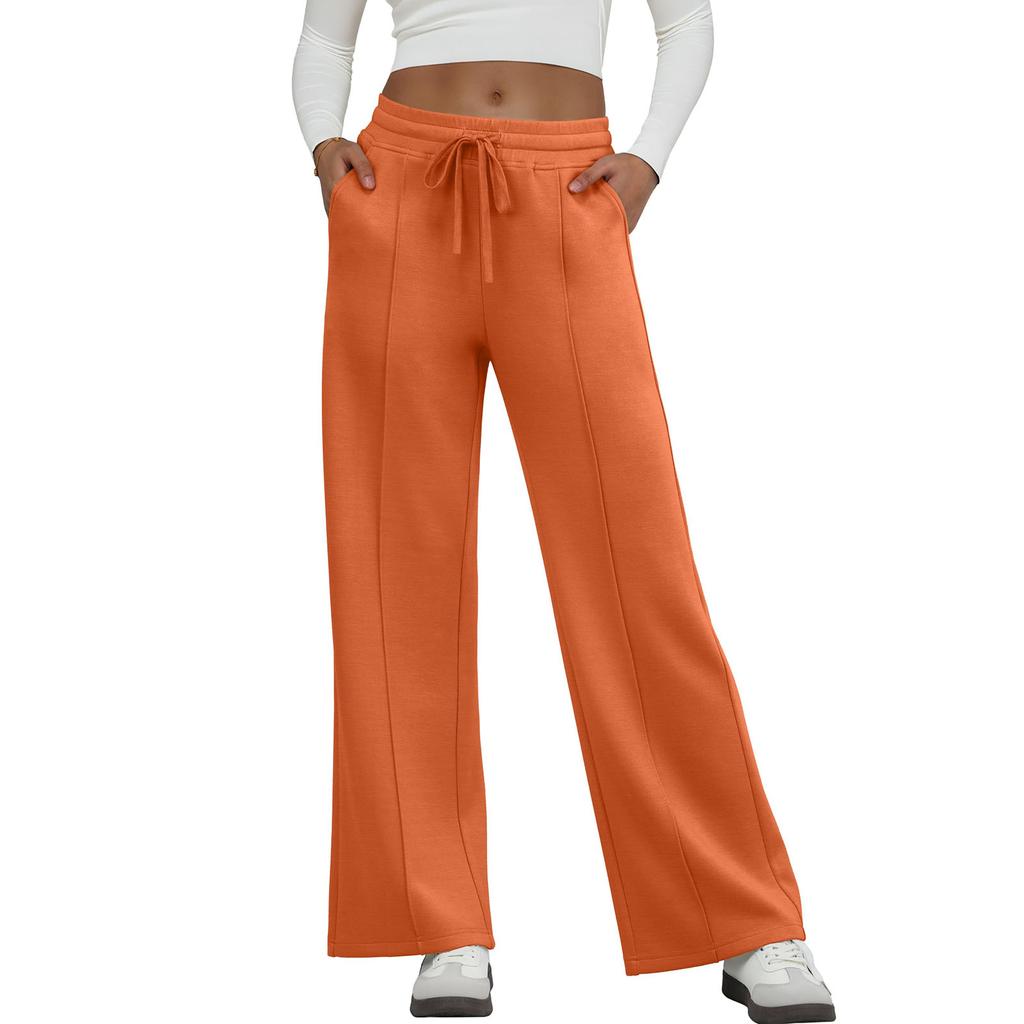 Women's Fashion Loose-Fit Solid Color Pocketed Elastic Waist Drawstring Sweatpants