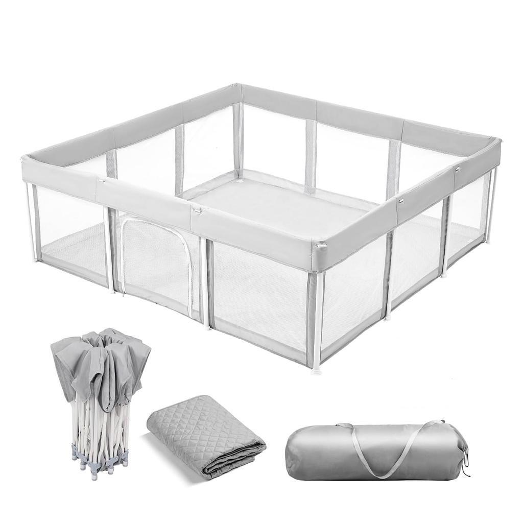 Playpen Folding Circle Baby Mesh Baby Fence Kids Circle Playard No Assembly Required No Tools Included Baby Mat Includes Storage Bag (180180(cm))