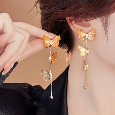 Zircon Butterfly Fringed Stud Earrings Exaggerated Light Luxury High-end Earrings Fashion Design Earrings