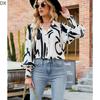 DX2018-8127 # - New Top Casual Print Bubble Shoulder Lantern Long Sleeve Shirt Women