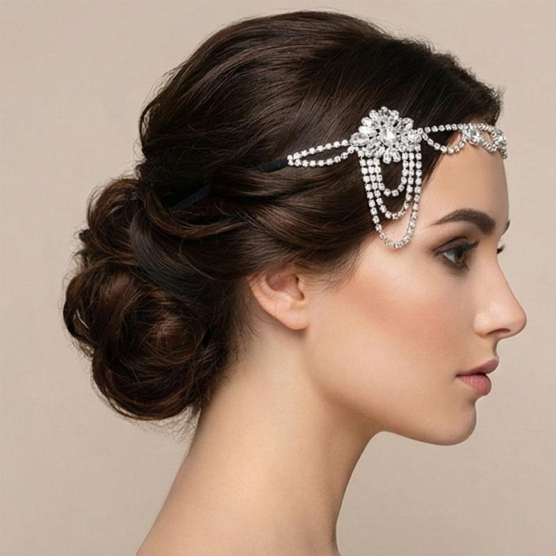 1920s Crystal Headbands Luxurious Flapper for Women Wedding Bridal Party Headdress with Floral Design