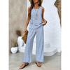 Women's Loose Fit Two Piece Outfit Sleeveless Tank Top High Waist Wide Leg Pants Set With 3D Abstract Print For Casual Summer Daily Wear