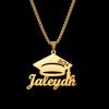 Atoztide Personalized Custom Name Necklace for Women Stainless Steel  Bachelor's Hat Pendant Cuban Chain Graduation Jewelry Gift