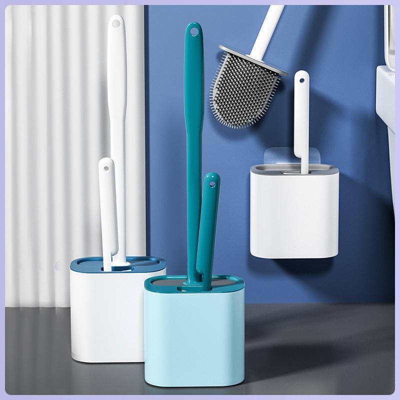 Wall-Mounted 2-in-1 Long-Handled Toilet Brush Set with No Dead Angle Design