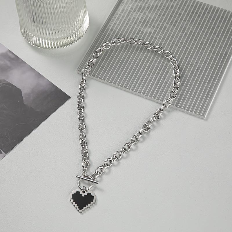 Unisex European & American Hip-Hop Titanium Steel Necklace with Letter Square, OT Buckle, Chain Design.