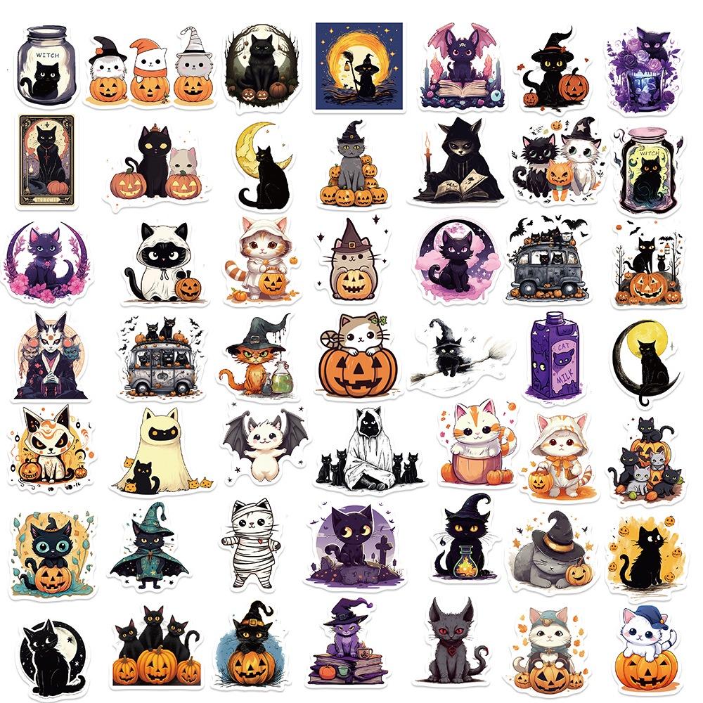 Halloween Cute Cat Stickers Pack Of 50 Waterproof Diy Decoration For Guitar Notebook Luggage