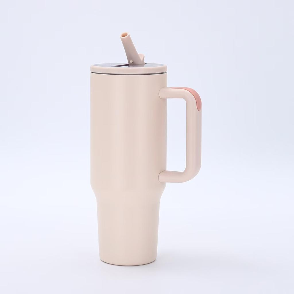 40 Oz Insulated Mug with Handle and Flip Top Straw, Double Wall Vacuum 12 Hour Insulated Water Bottle Leak Proof BPA Free