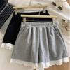Women's Lace Trim High Waist Wide Leg Shorts Elastic Waist Casual Sporty Hot Pants