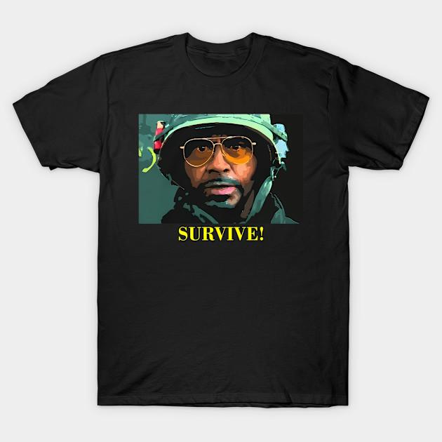 Men Black Print T-shirt Tropic Movie Veteran Thunder Survive No-Cut Transfer Paper Print Cotton Tshirt L чёрный