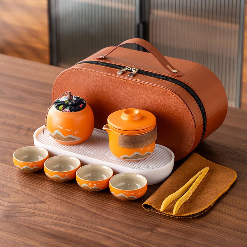 Hand-painted New Chinese High-end Gift Tea Set, One Pot and Four Cups Set, Light Luxury Gift Box, and the Whole Set of Gifts.