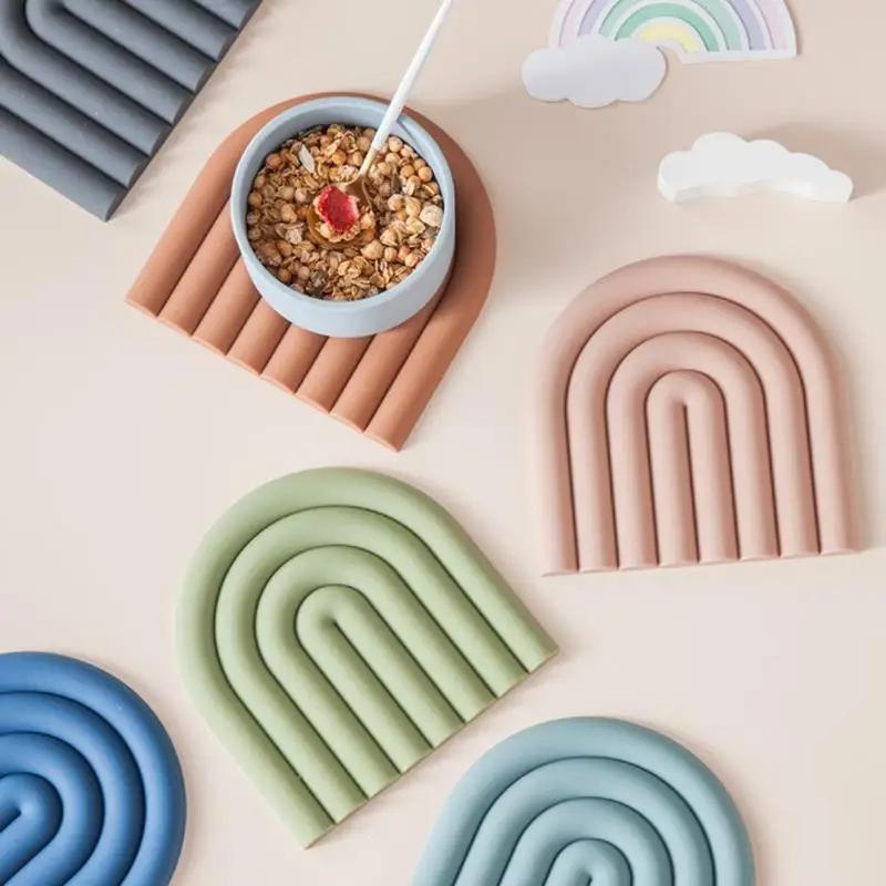 Rainbow Silicone Table Mat Coaster Multifunctional Pot Holders For Kitchen Heat Resistant Pan Hot Dishes Potholder Placemat