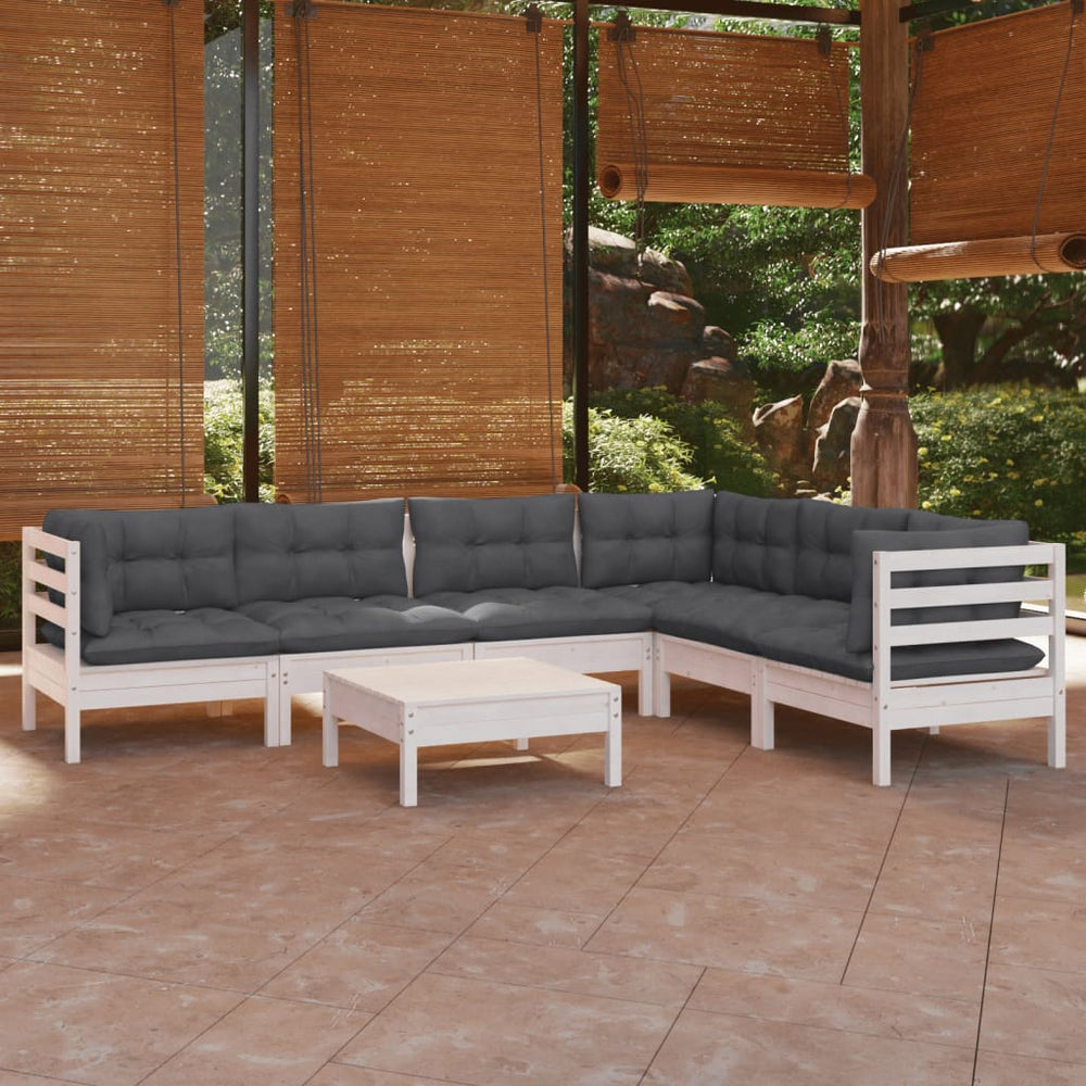 Salon de jardin 7 pcs avec coussins  bois de pin massif