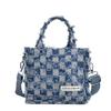 Chessboard denim bag color matching diamond handbag new simple and versatile small square bag shoulder messenger bag