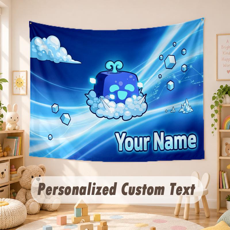 Arazzo Personalizzato con Nome e Testo, Appeso da Parete Boho Blox Fruits, Arazzo Decorativo per Sfondo Stanza