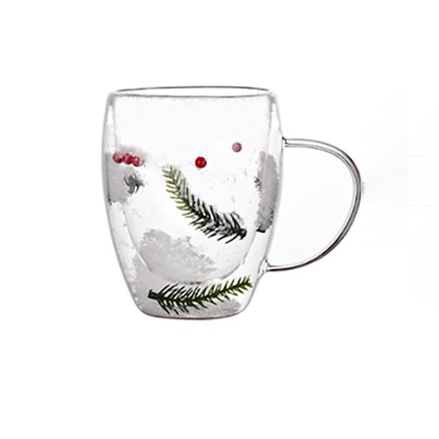 350ml Double Wall Clear Glass Cup With Lid Christmas Tree Heat-resistant Coffee Milk Mug Tea Espresso Cup Christmas Gifts 350ml