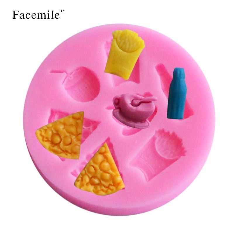2018 New Store 3D Pizza Fries Milk Coffee Drinks Silicone Mold Chocolate Fondant Cake Decoration Mol