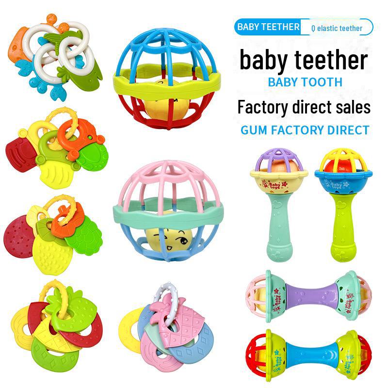 Soft Rubber Teething Rattle & Grasping Ball for Babies 0-12 Months