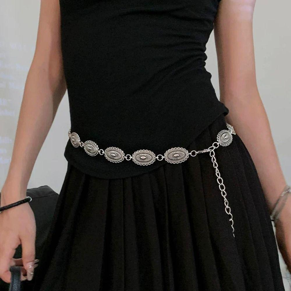 Belly Chain Metal Circular Ring Waist Chain Silver Ethnic Belt Chain  Shorts Decoration