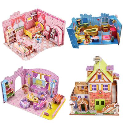 Kids 3D Stereo Puzzle Cartoon House Building Model DIY Handmade Dollhouse Early Learning Educational Toys Gift for Children