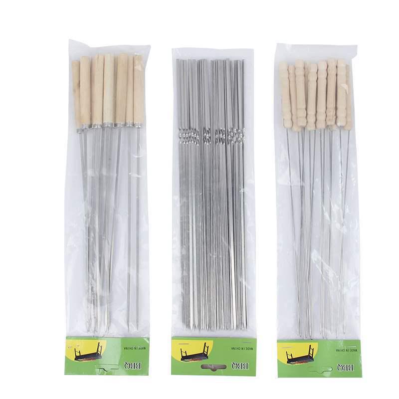 Stainless Steel BBQ Skewers with Wooden Handles - Lamb Roasting Set
