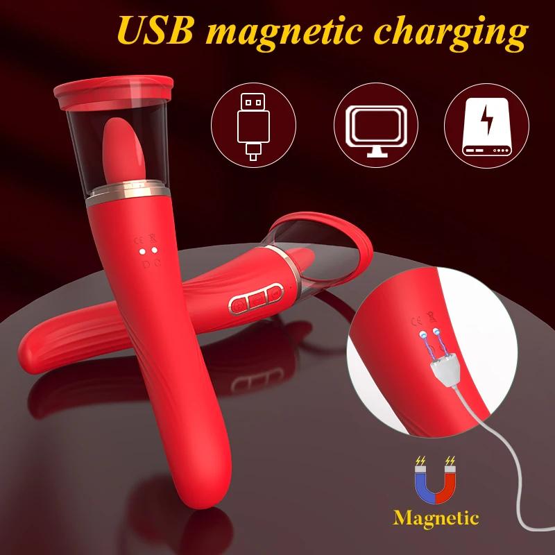 Sucking Tongue Vibrator G-Spot Nipple Clitoris Stimulator 2 in 1 Tongue Vibrating Dildo Female Masturbator Adult Products