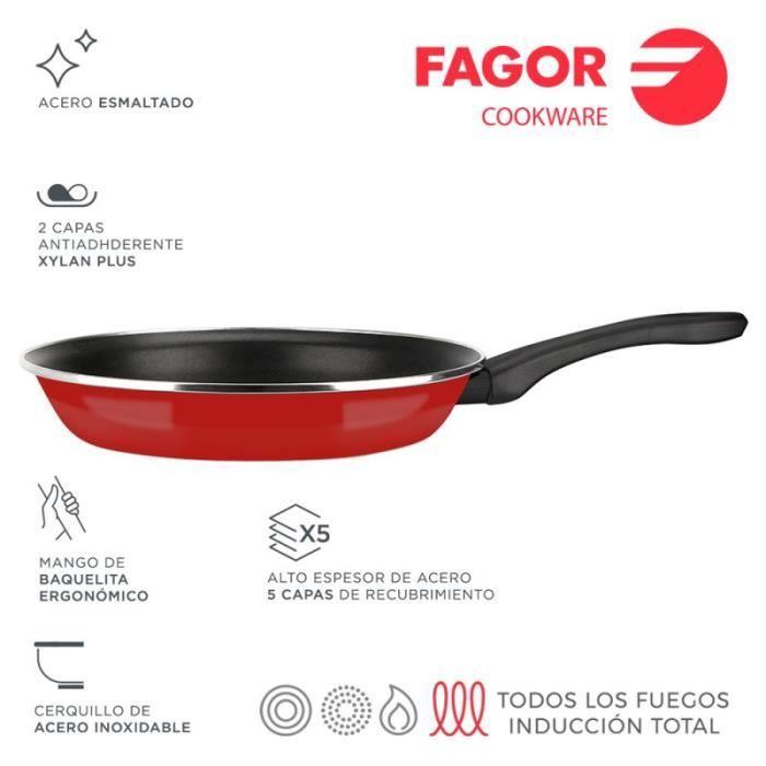Poêle Optimax Ø30cm acier rouge AISI 430 Fagor