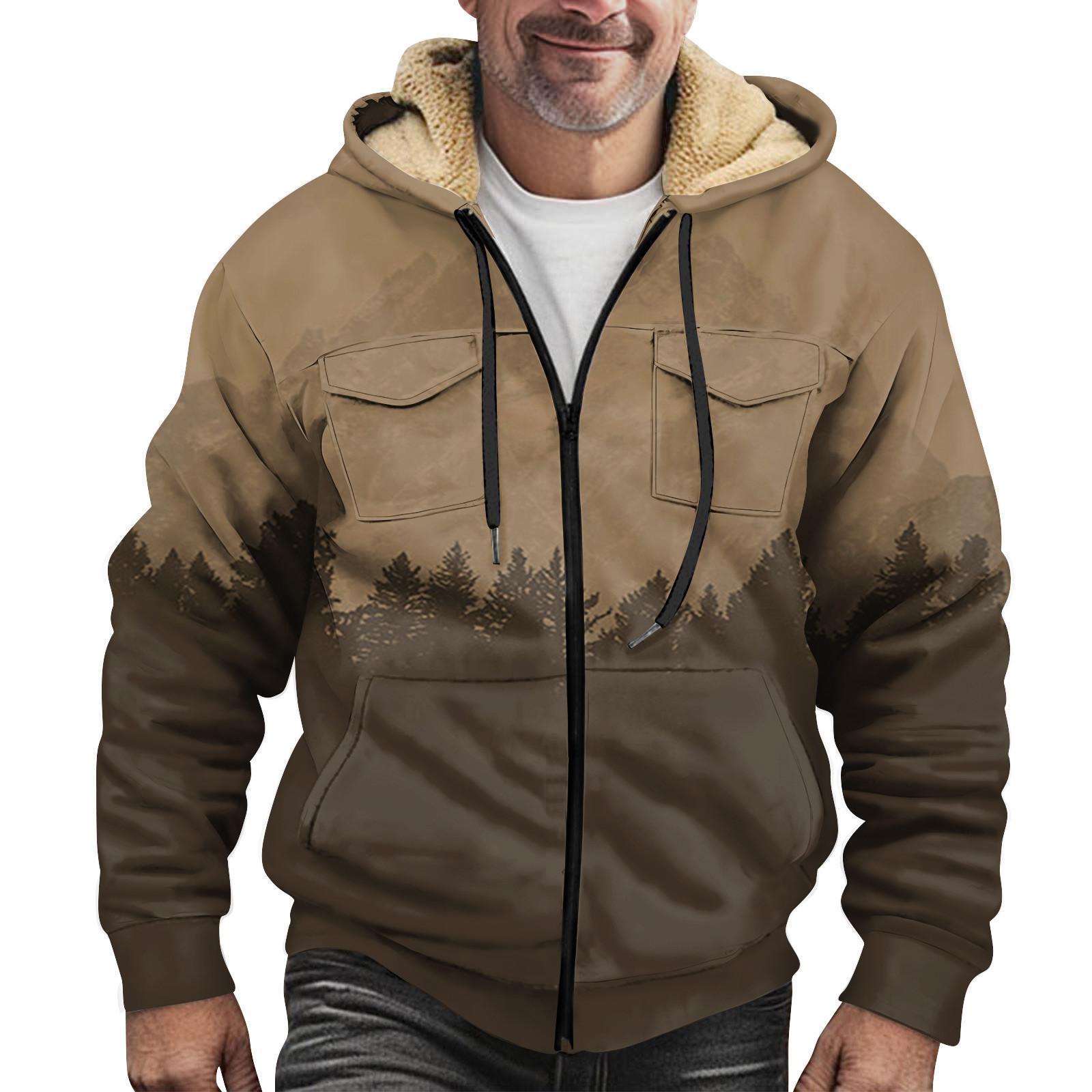 

Мужская зимняя флисовая толстовка с капюшоном на молнии с накладным карманом, повседневная куртка XL хаки
