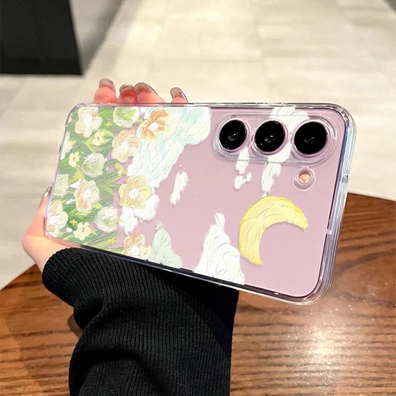 Painting Flower Clear Phone Cases for Samsung Galaxy S24+ S23+ Plus Ultra Transaprent Cover for Samsung S22+ Ultra Fundas Shell