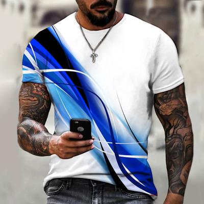 Camiseta de Hombre Impresa de Moda 3D, Raya Degradada, Casual, Verano, manga corta, top, ropa holgada, vintage, hombres