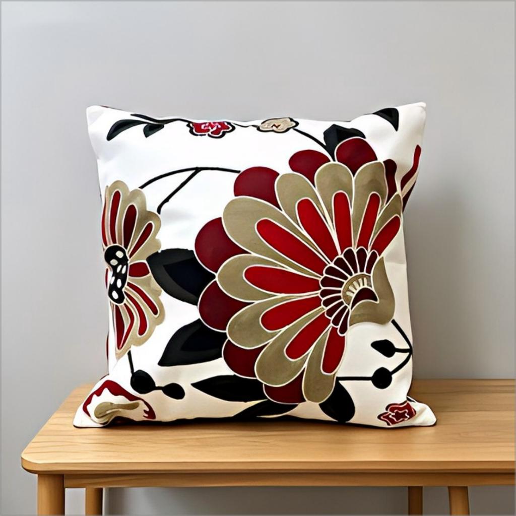 Red Beige Floral Throw Pillow Cover Boho Vintage Large Flower Print Decorative Cushion Case For Sofa Couchhome Decor